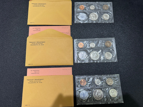 (3) 1964 US MINT PROOF SETS, w/ 90% SILVER COINS, in ALL OGP, GREAT COINS!!! - Picture 2 of 6