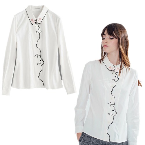 Cat Claw Embroidery Collar Shirt 