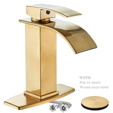 Brushed Gold Single Handle Bathroom Sink Faucet Waterfall Vanity Mixer w/Drain