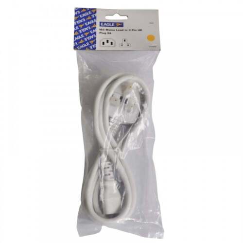 1 x Eagle White IEC (C13) to UK Mains Plug 1.5M Kettle Power Lead CE Approved - Picture 2 of 3