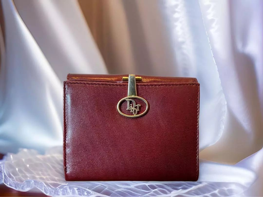 Christian Dior Portefeuille Bi Pliant Logo Clip Vin Rouge