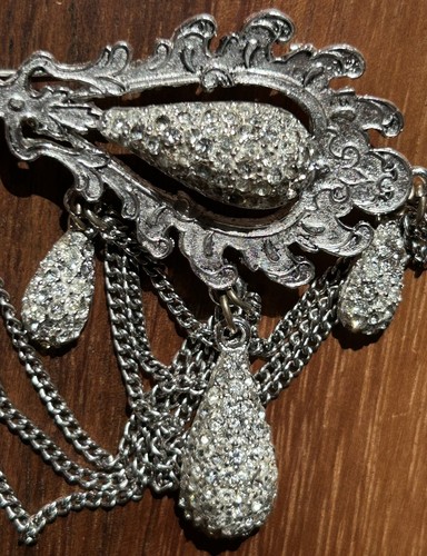 Rare Vintage Hattie Carnegie Signed Clear Pave Rhinestone Chatelain Brooch Pin - Picture 4 of 8
