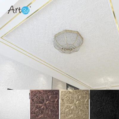 Art3d 12pcs Decorative Ceiling Tile 2x2 Glue up, Spanish Floral,Covering 48sq.ft