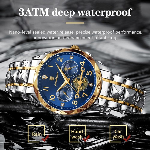 Men's Watch Stainless Steel Quartz Chronograph Waterproof Luminous Wristwatch NR - Picture 3 of 15