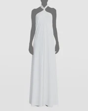 $445 Halston Women's White Lilah Jersey Twist Halter Neck Gown Dress Size 12