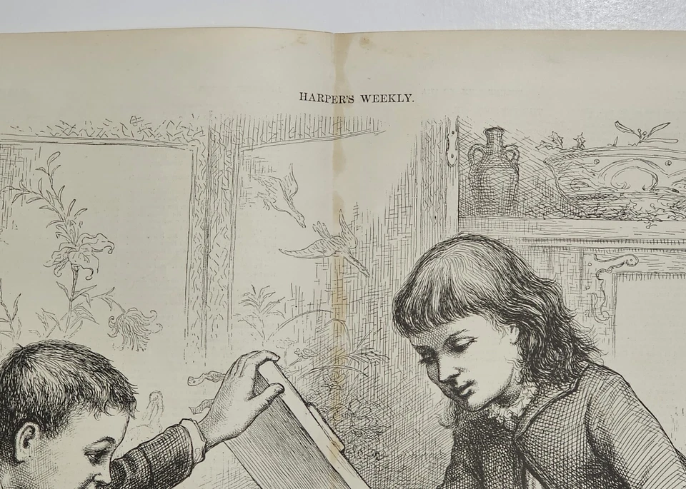 Thomas Nast ORIGINAL Double Page Harpers Weekly "A Christmas Box" Engraving 1885 - Image 3 of 4