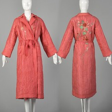 M 1930s Pink Robe Quilted Asian Inspired Silk Embroidered Dressing Gown 30s VTG