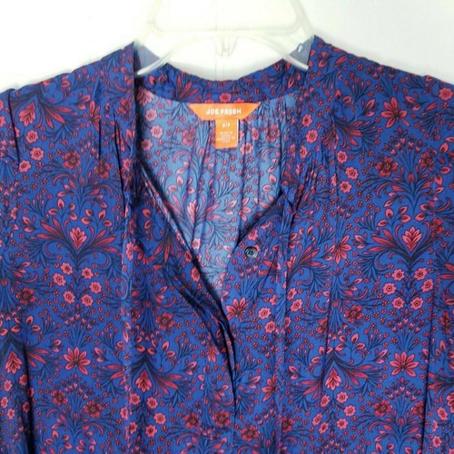 Camisa Joe Fresh Mujer Talla Pequeña Azul Floral Sin Mangas Corbata Frontal - Imagen 4 de 11
