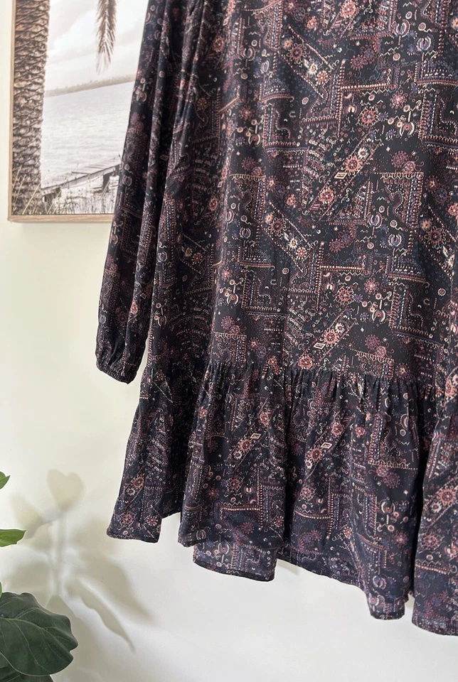 Mini Vestido MES DEMOISELLES Manga Larga Dobladillo Caído Estampado Seda Talla 36 8-10 Foto 2 de 4