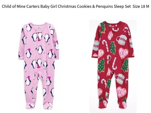 Child of Mine Carters Baby Girl Christmas Cookies & Penguins Sleep Set Size 18M