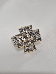 Authentic 18k Yellow White 2 Tone Gold Plated Mens cross Ring