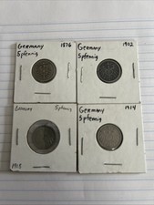Lot Of 4 German 5 Pfennig Coins.  1876, 1902, 1908 & 1914
