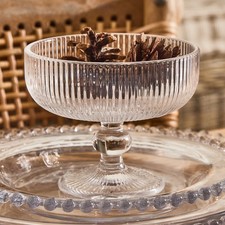 Vintage Ribbed Footed Glass Christmas Fruit Dessert Trifle Bowl