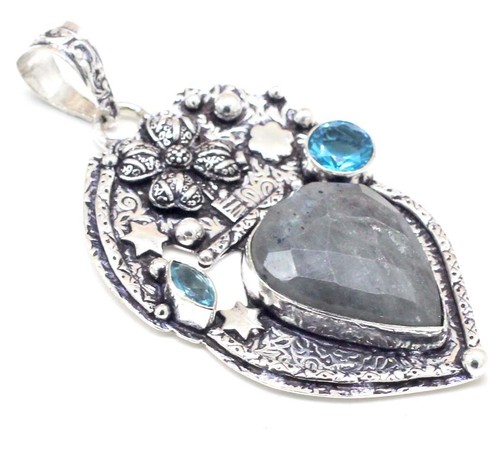 Colgante de joyería hecha a mano de piedras preciosas de labradorita de...