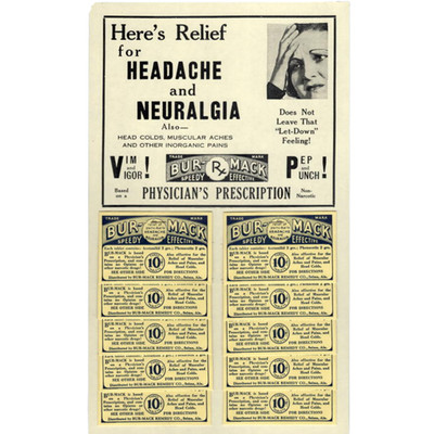 1930s Bur-Mack Remedy Store Display Sign | Selma AL RX Medicine Headache Vintage