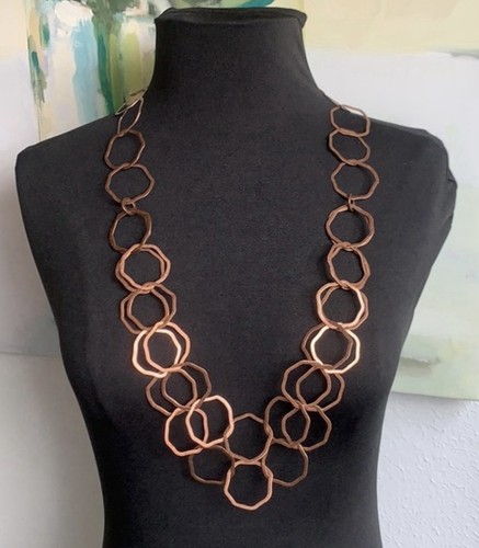 Copper Circle Necklace And Copper Hatchback Earrings