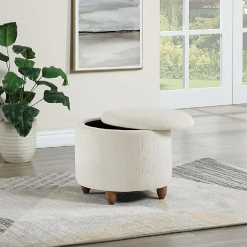 Otomana de almacenamiento redonda contemporánea Lyra con tapa despegable, verde primavera nieve Foto 2 de 4