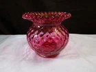 Fenton Cranberry or Ruby Overlay Glass POLKA DOT Large Rose Bowl Vase