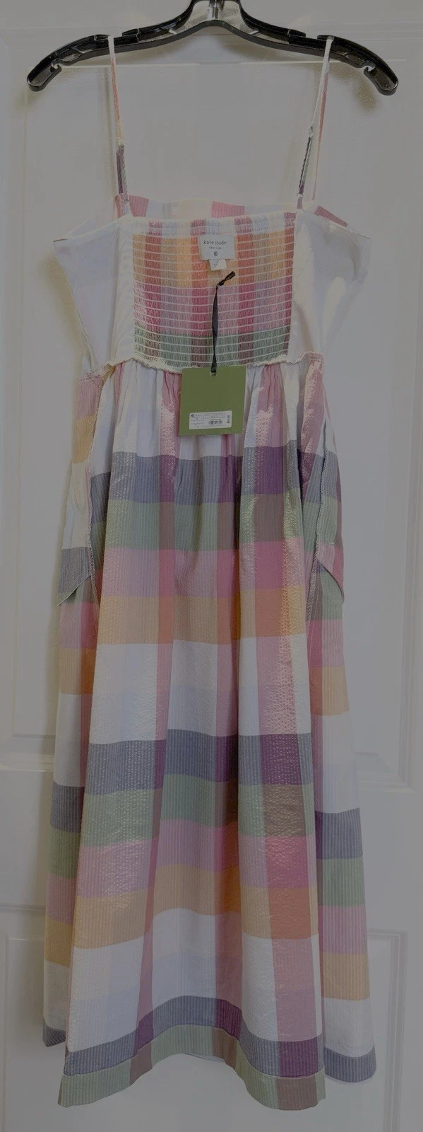 NUOVO abito kate spade new york x Target a quadri con cravatta in vita taglia Small