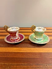 Old Paris Porcelain Demitasse Cups & Saucers Hand-Painted Putti, c.1840–60
