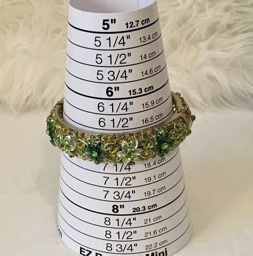 Vgt Green Flower Power Gold Tone Green Enamel Rhinestone Clamper Cuff Bracelet - Picture 10 of 11