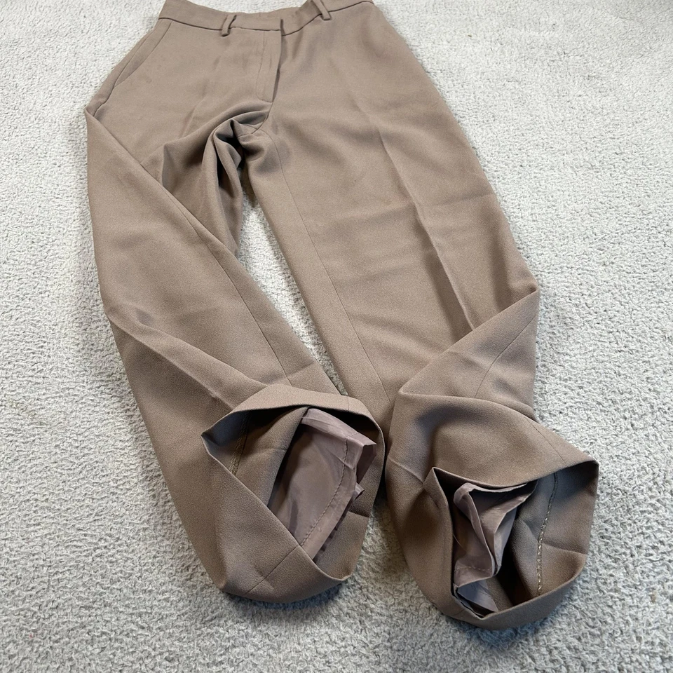 Pantalones de vestir para mujer medio tostado topo crepé forrado pierna recta pantalón oficina Foto 3 de 4