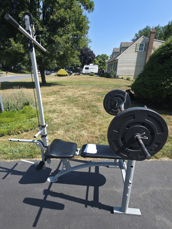 CHAMP Weight Bench Press w/ Lat Pulldown Barbell Plates