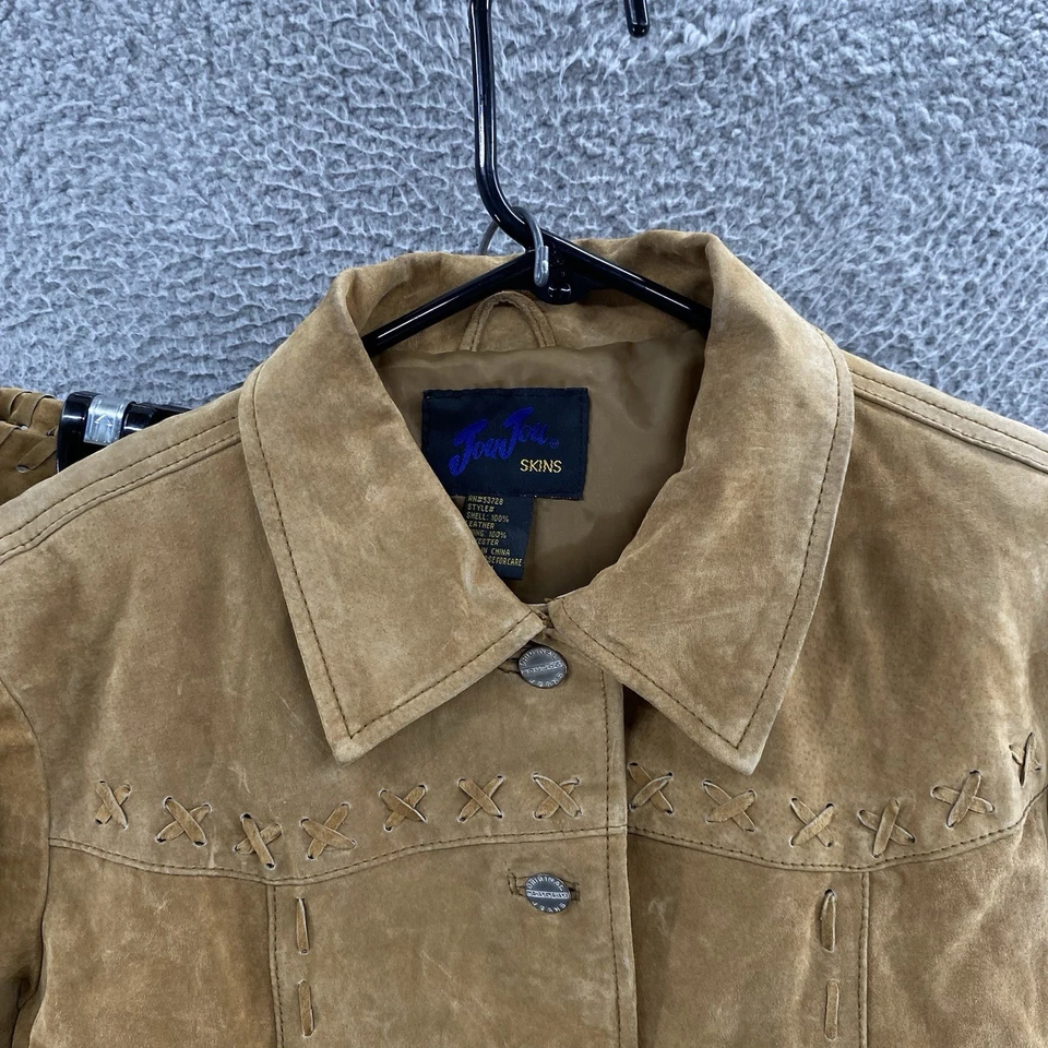 VINTAGE JouJou Jacket Pants Set Women Medium Brown Suede Leather Fringe Western - Image 3 of 4