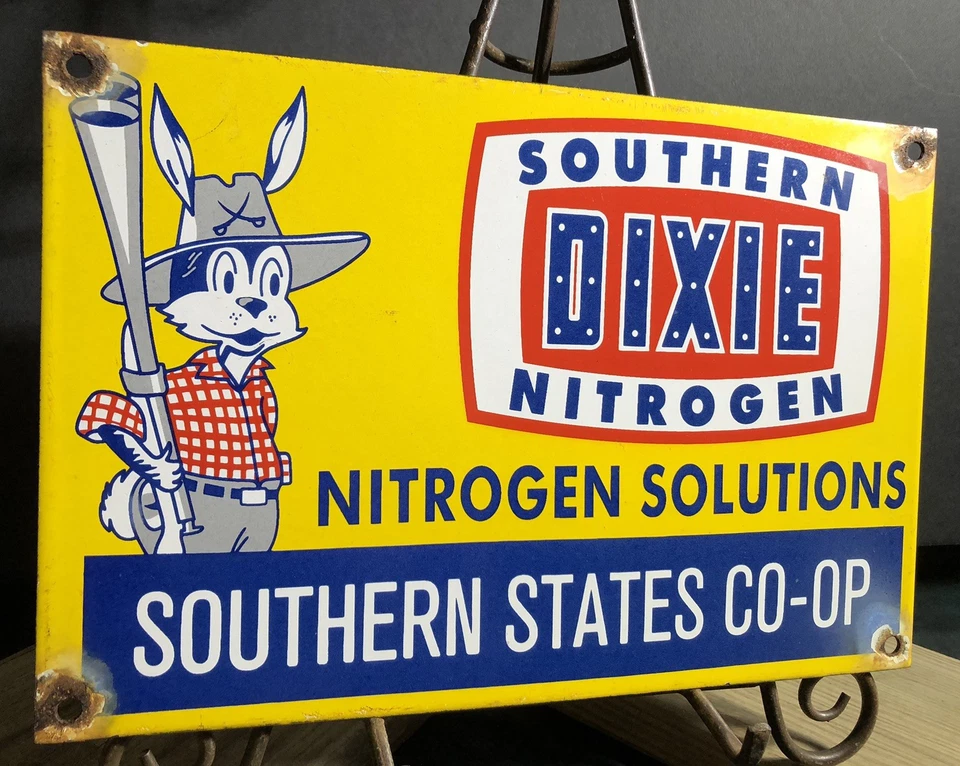 VINTAGE DIXIE SOUTHERN NITROGEN 12” PORCELAIN SOLUTIONS STATES CO-OP GAS SIGN - Image 2 of 4