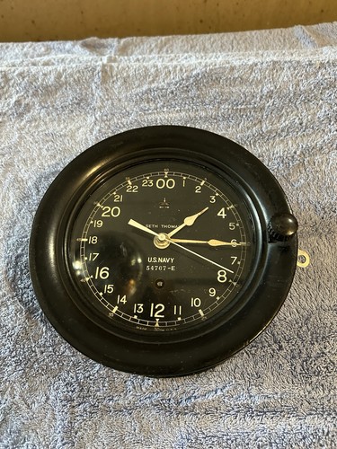 Vintage Seth Thomas US Navy Nautical 24 Hour Ship Clock With Key - Picture 2 of 10