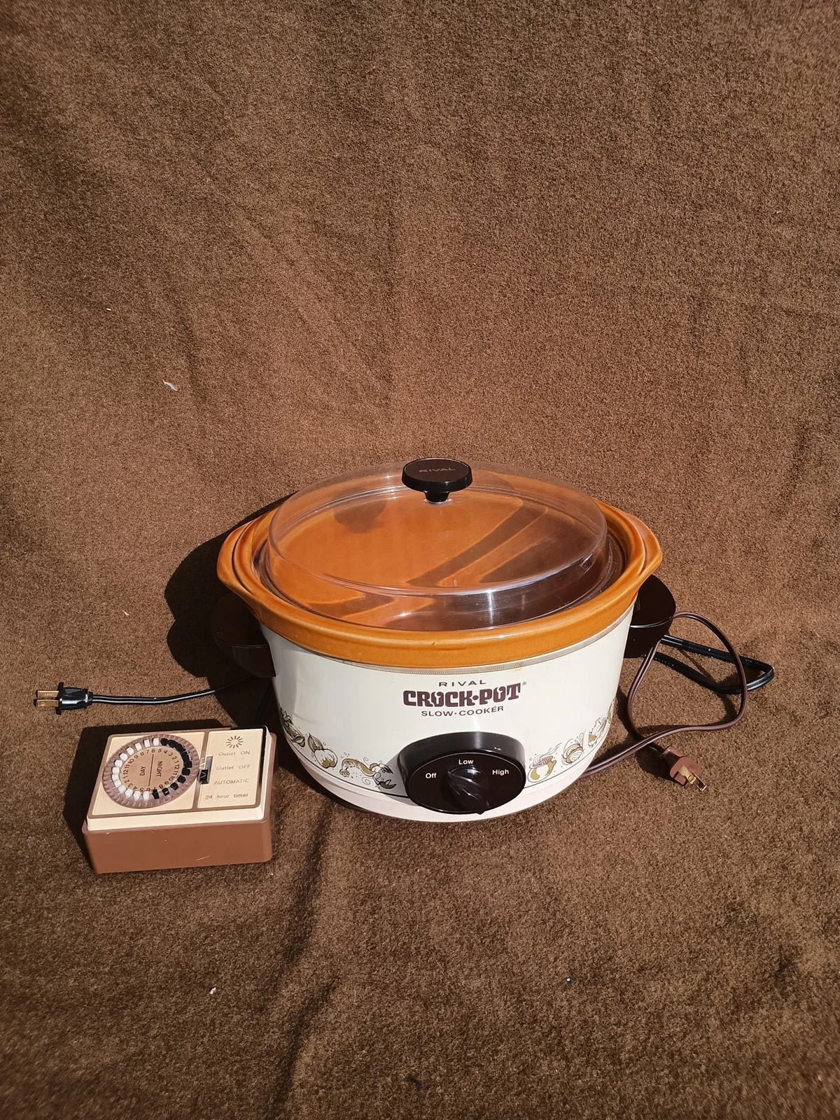 Vintage Rival Crock Pot Slow Cooker Harvest Stoneware w/ Lid Brown