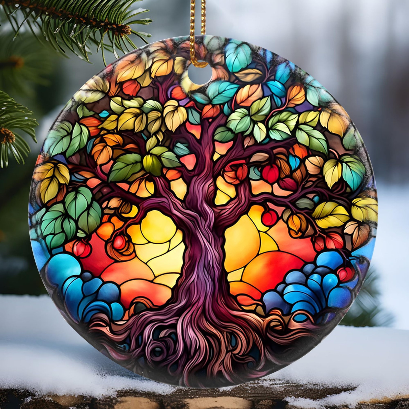 Christmas Ceramic Round Ornament Holiday Heirloom Keepsake Gift Decoration