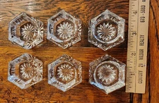Set of 6 Vintage Glass Open Salt Cellars Dips Cups 6 Sided Hexagon Star Bottom