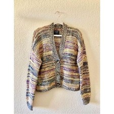 Abercrombie Fitch Yellow Blue Marl Knit Crop Boxy Women's Size Medium Cardigan