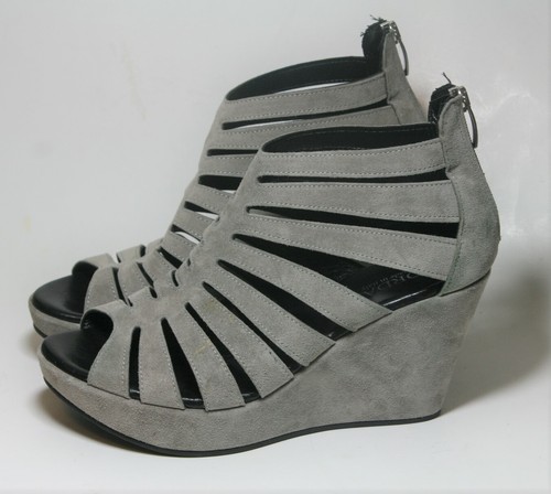 CORDANI SHOES ELECTRA PLATFORM WEDGE SANDAL BOOTIES GRAY SUEDE BACK ZIP 40 ITALY - Picture 4 of 12