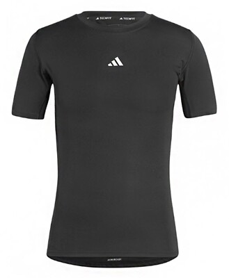 Adidas Men Tech-Fit Compression T-Shirt Run Black GYM Tee Jersey