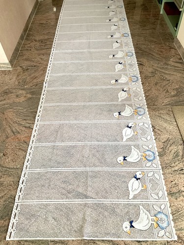Scheibengardine Bistrogardine Gardine 92 cm hoch x 180 cm lang weiß mit Gänsen - Bild 3 von 3