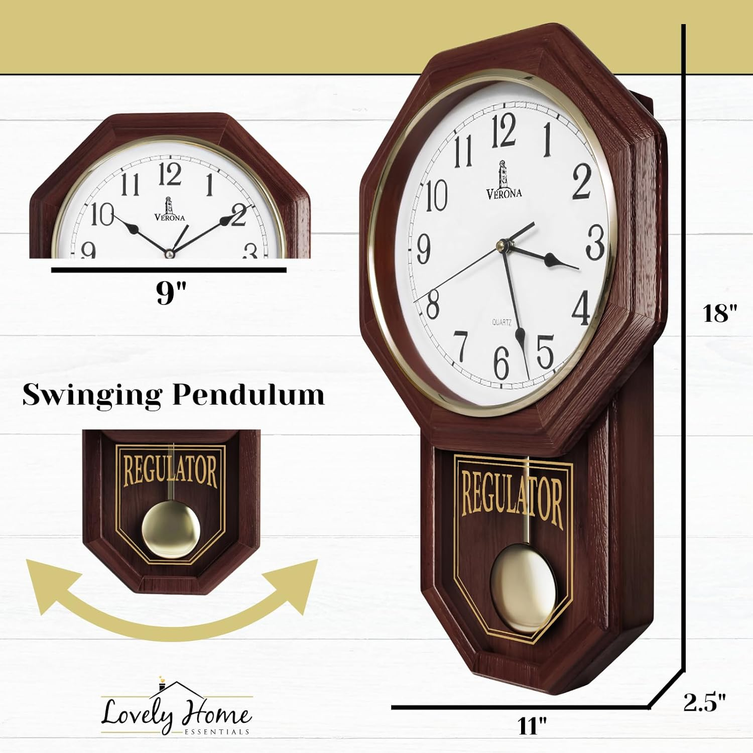 Pe Clock Pendulum Wall Clock - Regulator Clock - Real Wood Schoolhouse Wall ...