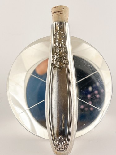 Custom Sterling Silver Flask with Cork Stopper, Made from Repurposed Silverware - Picture 2 of 4