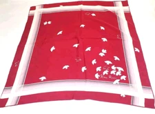Nina RICCI VTG Womens Scarf Silk 30x30 Square Hand Rolled Bird Print Red Doves