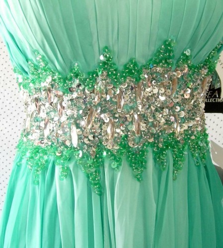 NEW Sean Collection AQUA Embellished Waist PLEATED Ombré Chiffon Straples GOWN 0 - Picture 10 of 12