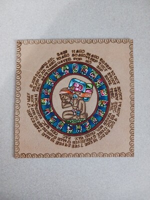 MAYAN CALENDAR- Hand Painted on Suede/ Leather Original  Calendario Maya  6x6