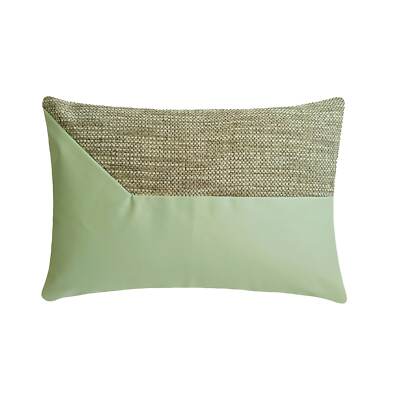 Mint Green Faux Leather Jute Lumbar Pillow Cover Textured Jute