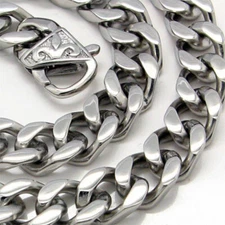 13/15mm High Polished Stainless Steel Silver Chain Cuban Curb Boys Mens Necklace