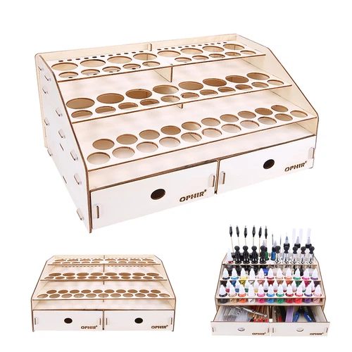 80 Holes Paint Rack Miniature Storage Organizer Wooden Shelf W/ Drawers Sale - Picture 9 of 9