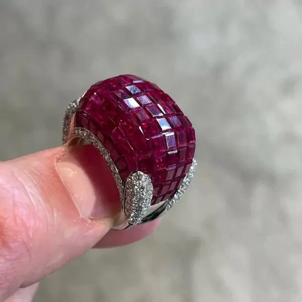 23.75Ct Lab Created Ruby Invisible Setting Cocktail Ring 925 Sterling Silver - Image 3 of 4