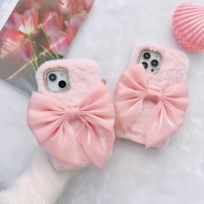 Flauschige Fuzzy Plüsch Love Bow Handyhülle für Google Pixel 6a 5A 4A 4 5 6 7 Pro 5XL