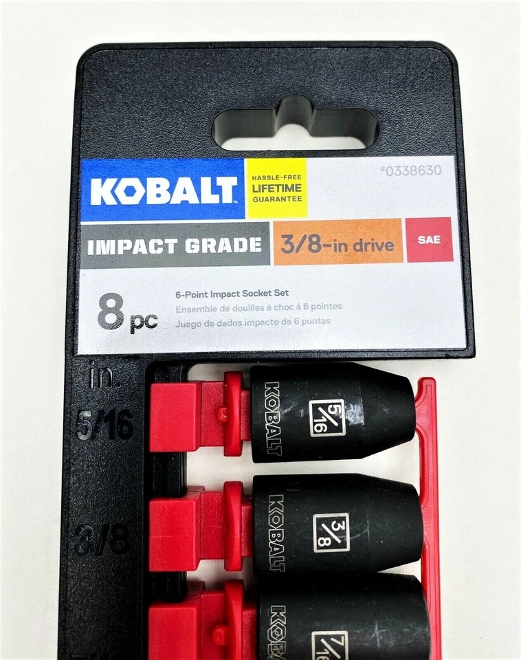 8pc KOBALT IMPACT GRADE LASER ETCHED 6 POINT SOCKET SET 3/8" Drive SAE 0338630 - Image 2 of 2