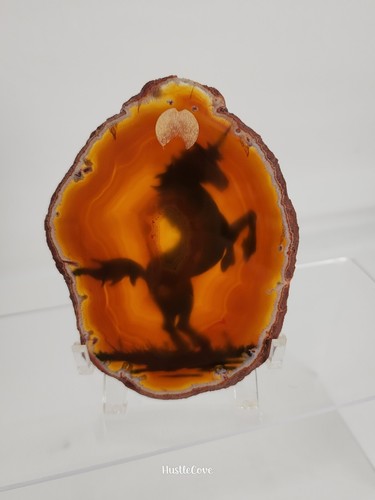 Agate Slice Unicorn Painted Black Silhouette 4 in x 3 in - Picture 2 of 8