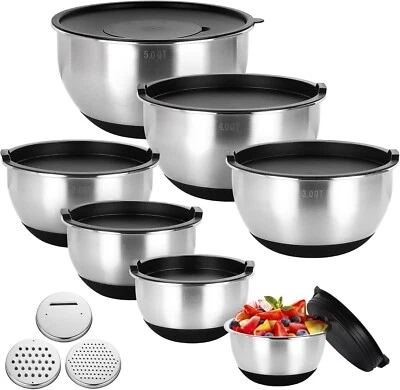 Schüssel Set 7x Edelstahl Rührschüssel Salatschüssel Deckel Reibeaufsatz B914 - Bild 1 von 4